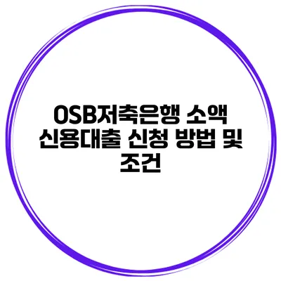 OSB저축은행 소액 신용대출 신청 방법 및 조건