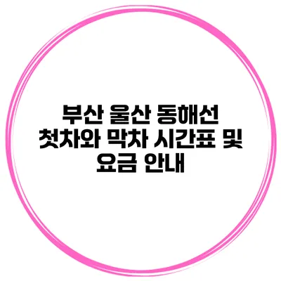 부산 울산 동해선 첫차와 막차 시간표 및 요금 안내