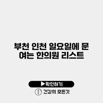 부천 인천 일요일에 문 여는 한의원 리스트