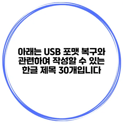 아래는 USB 포맷 복구와 관련하여 작성할 수 있는 한글 제목 30개입니다