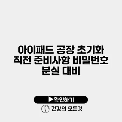 아이패드 공장 초기화 직전 준비사항 비밀번호 분실 대비